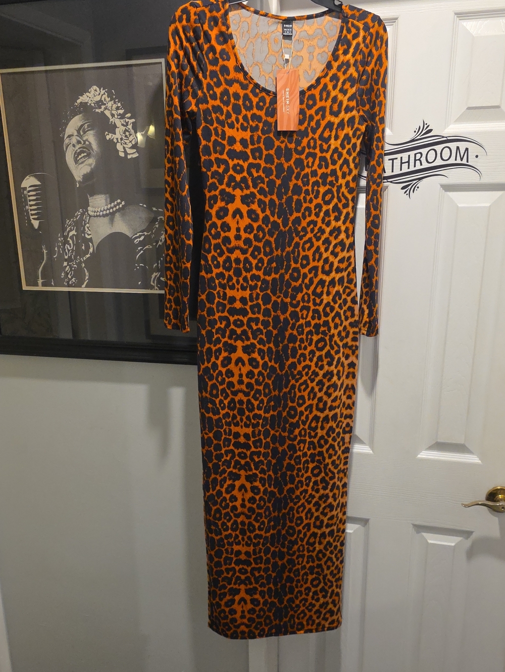 SHEIN Orange and Black Leopard Print Maxi Dress